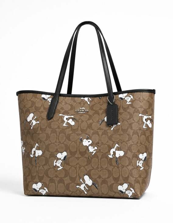 Coach Handbags - Coach x Peanuts Snoopy City Tote Signature Coated Canvas Brown Black Rare